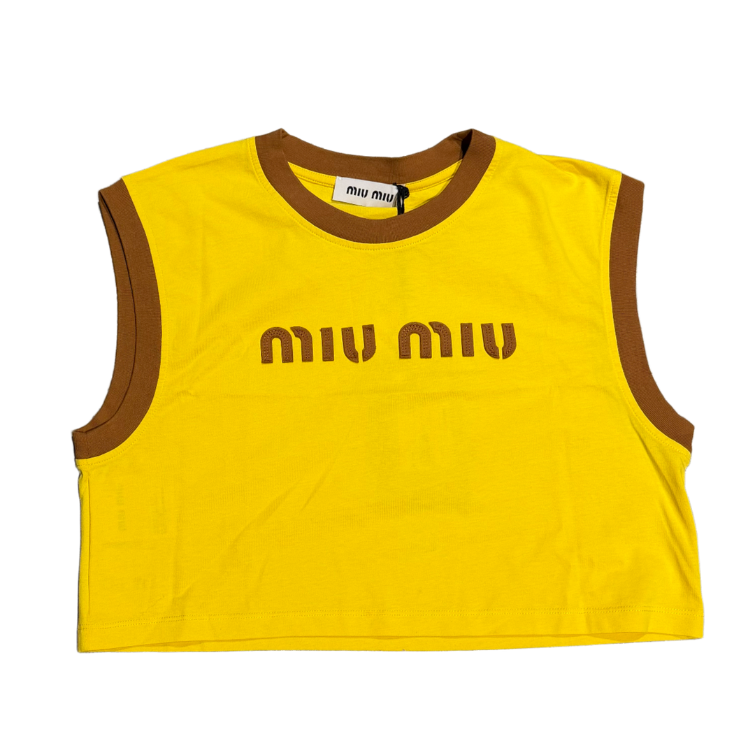 Miu Miu 'Stitched Logo' Yellow Womens Crop Tank