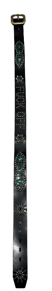 Studded 'Fuck Off Black Green Scale Sun Gem' Black Belt