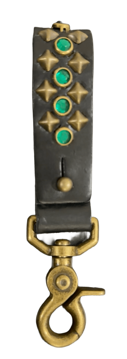 Studded Leather Keychain 'Green/Brass Gold'