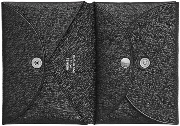Hermès  'Black' Calvi Duo Compact Cardholder