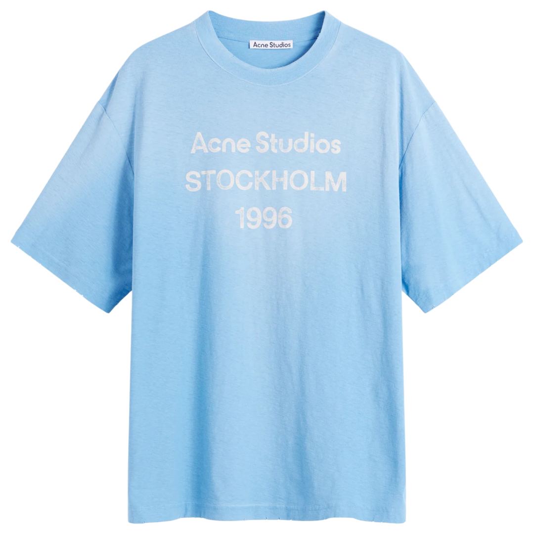 Acne Studios 'Blue' Distressed Logo-Print Tee