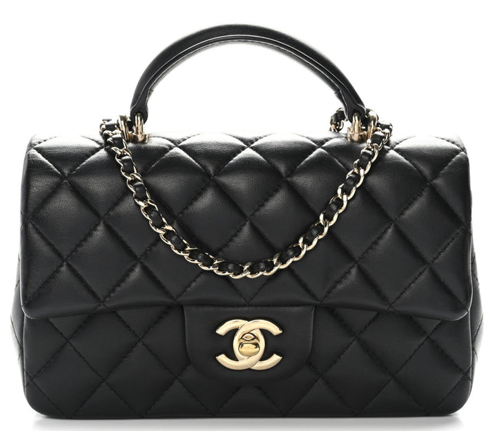 Chanel 'Black' Lambskin Classic Mini Flap Bag Brushed Gold Hardware