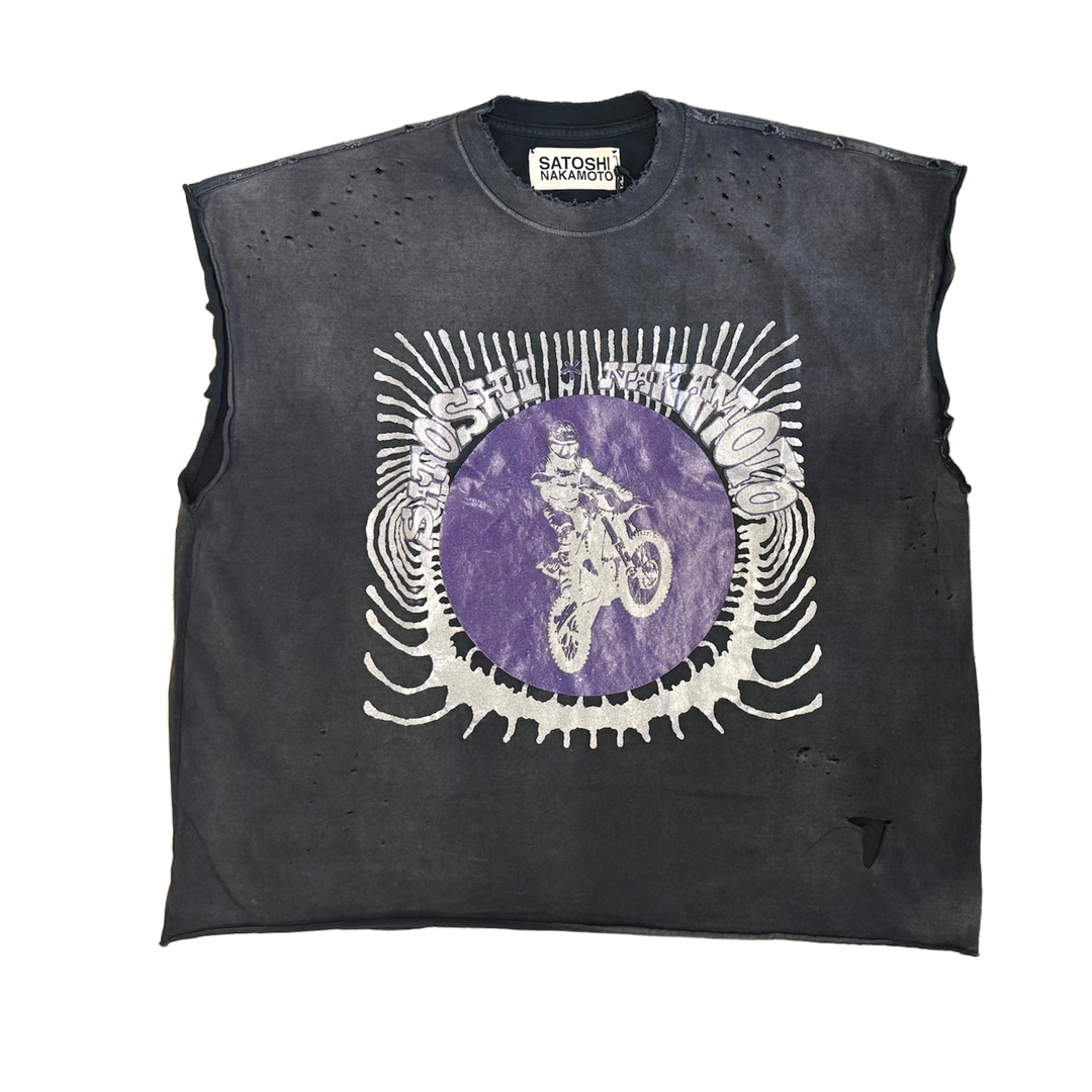 Satoshi Nakamoto 'Globe of Death' Washed Black Cutoff Tee