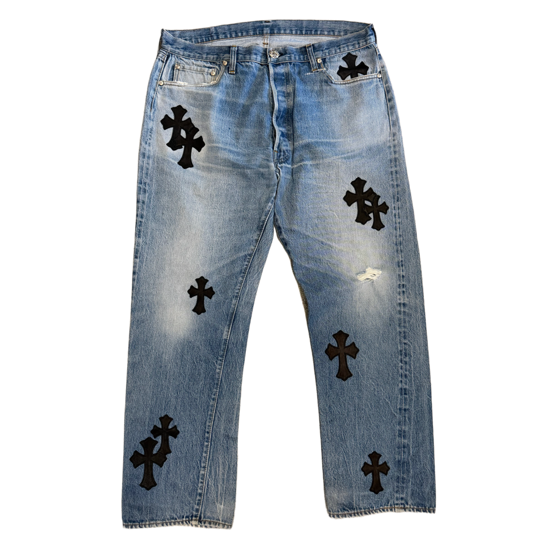 Chrome Hearts '20 Black Patch' Light Blue Wash Jeans