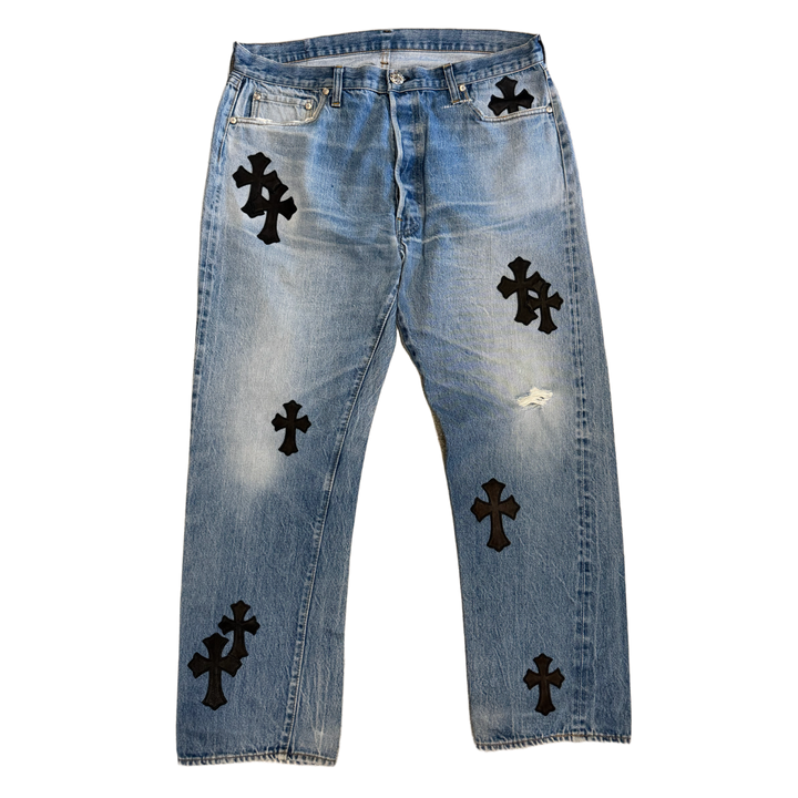 Chrome Hearts '20 Black Patch' Light Blue Wash Jeans
