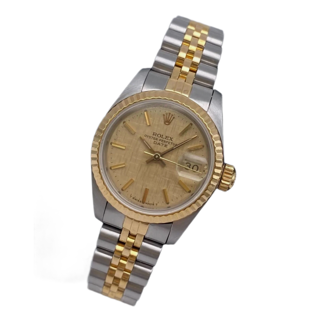Rolex Lady Datejust 'Champagne Linen' 18K Yellow Gold Steel 26 69173 Watch