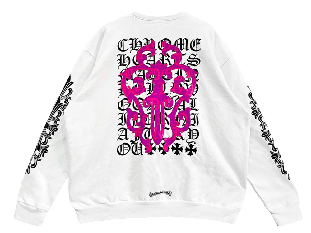 Chrome Hearts 'Pink Dagger' Scroll Logo Crewneck White