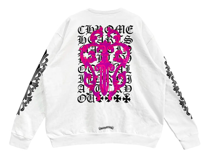 Chrome Hearts 'Pink Dagger' Scroll Logo Crewneck White