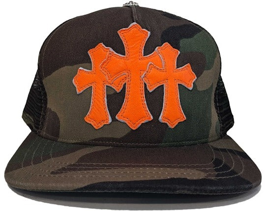 Chrome Hearts 'Orange Cross' Camo Cemetery Trucker Hat