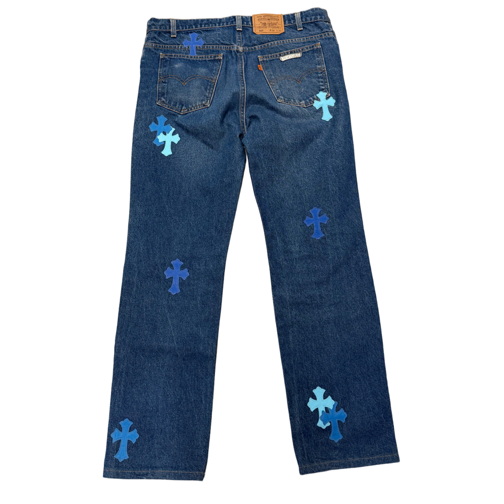 Chrome Hearts 'Blue Cross Patch' Levi's 517 Jeans