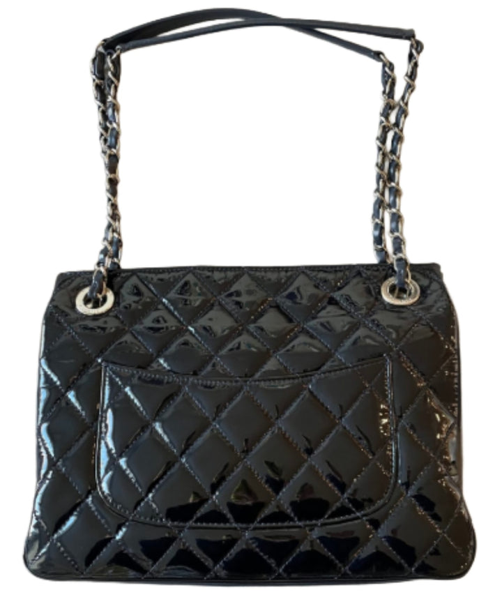 Chanel Quilted Patent Accordion Three Slit Shoulder Tote Bag