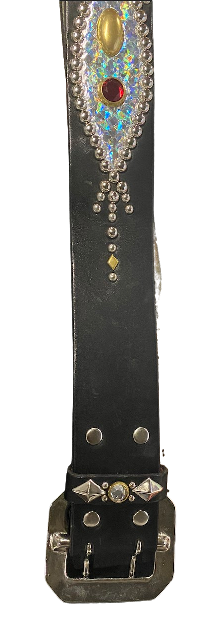 Studded 'Grey Snakeskin' Black Belt