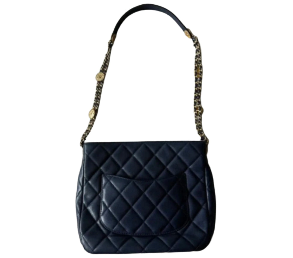 Chanel 22A Twist Your Button Caviar Leather Hobo Shoulder Bag