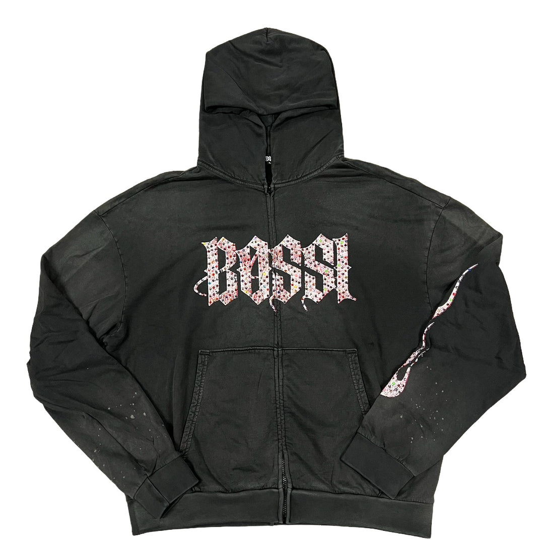 Bossi 'White and Red Splat' Grey Zip-Up